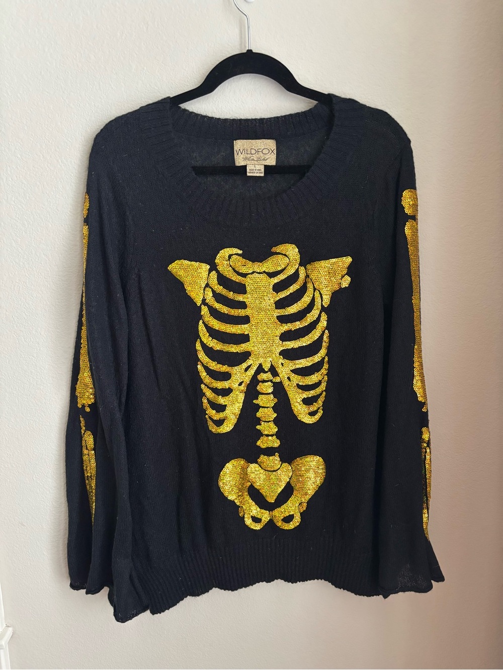 Wildfox White Label New Black Knit Sweater with Gold Sequin Accent